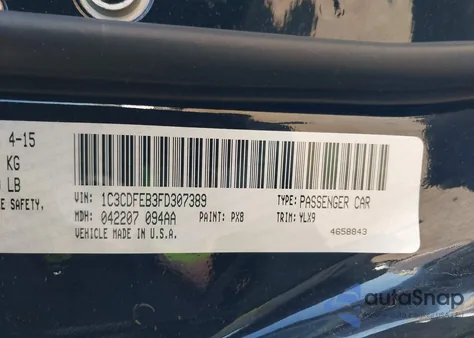 2015 Dodge Dart Gt из США, поврежденный, VIN 1C3CDFEB3FD307389